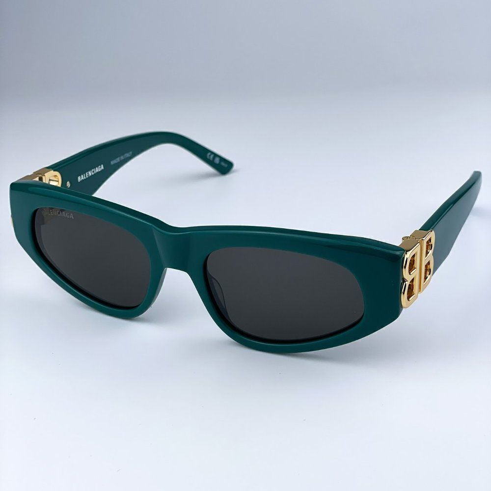 SALE! NEW Balenciaga BB0095S 005 Green Gold Logo Grey Cat Eye Unisex Sunglasses - Picture 9 of 16
